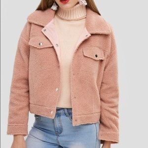 UO Fuzzy Pink Zip Up Sweater
